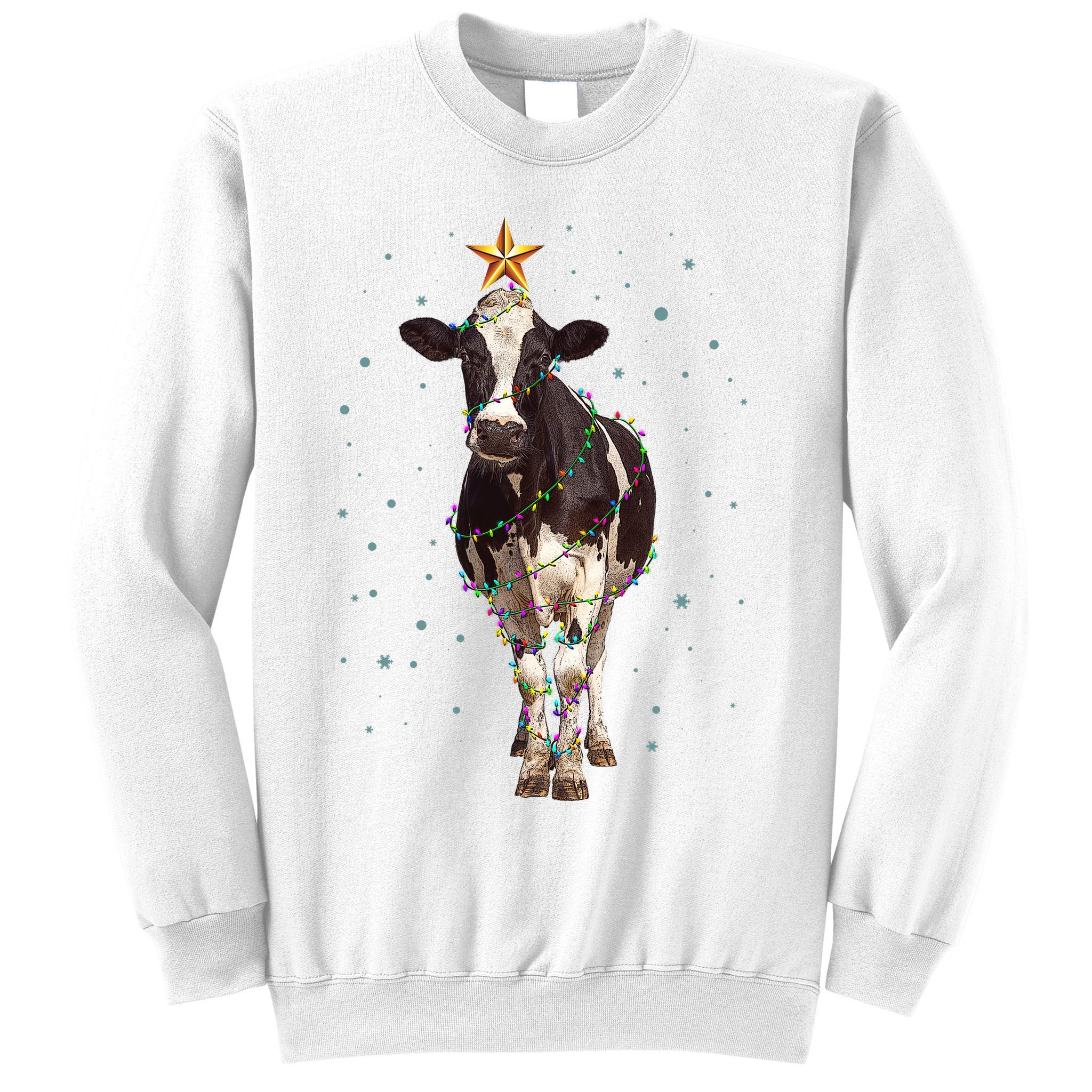 Funny Festive Christmas Lights Cow Sweatshirt