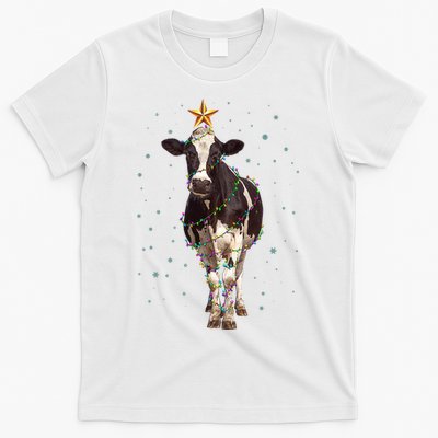 Funny Festive Christmas Lights Cow T-Shirt