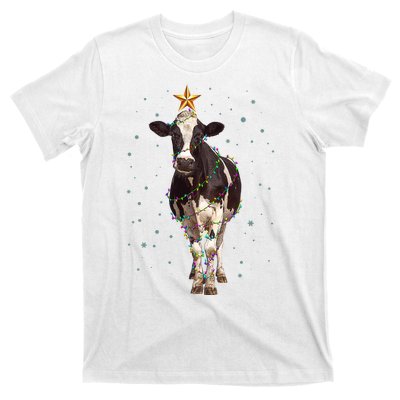 Funny Festive Christmas Lights Cow T-Shirt