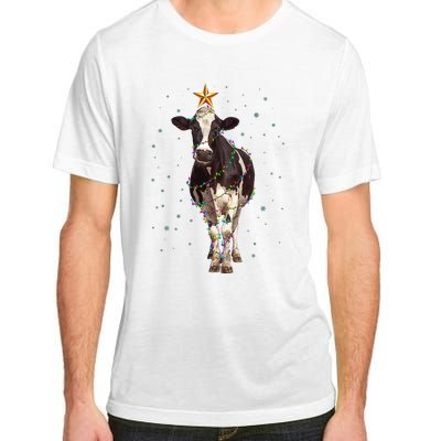 Funny Festive Christmas Lights Cow Adult ChromaSoft Performance T-Shirt