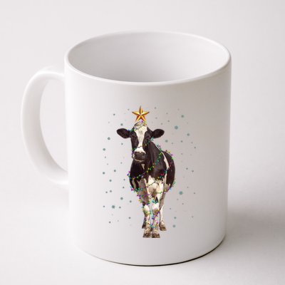 Funny Festive Christmas Lights Cow Coffee Mug