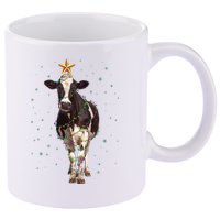 Funny Festive Christmas Lights Cow 11oz C Handle Ceramic Mug