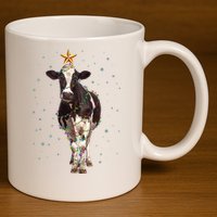 Funny Festive Christmas Lights Cow 11oz C Handle Ceramic Mug