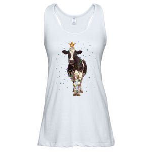 Funny Festive Christmas Lights Cow Ladies Essential Flowy Tank