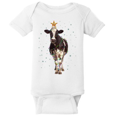 Funny Festive Christmas Lights Cow Baby Bodysuit