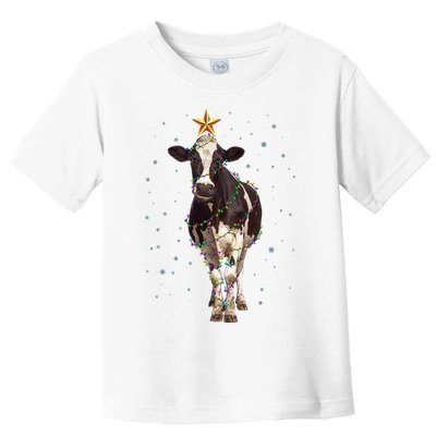 Funny Festive Christmas Lights Cow Toddler T-Shirt
