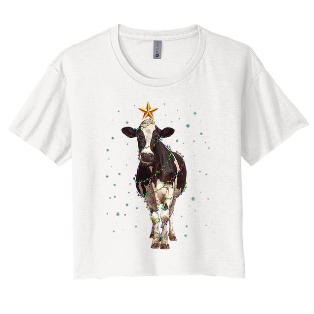 Funny Festive Christmas Lights Cow Crop Top
