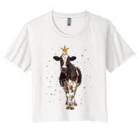 Funny Festive Christmas Lights Cow Women's Crop Top Tee