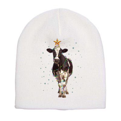 Funny Festive Christmas Lights Cow Short Acrylic Beanie