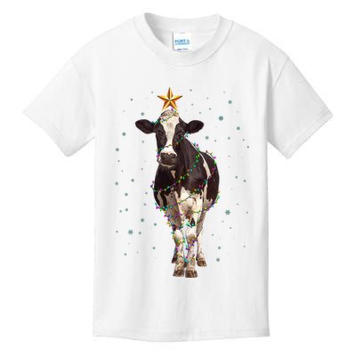 Funny Festive Christmas Lights Cow Kids T-Shirt