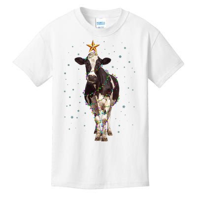 Funny Festive Christmas Lights Cow Kids T-Shirt