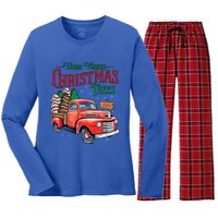 Farm Fresh Cut Christmas Trees Old Truck Vintage Distressed Gift Women's Long Sleeve Flannel Pajama Set 