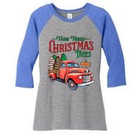 Farm Fresh Cut Christmas Trees Old Truck Vintage Distressed Gift Women's Tri-Blend 3/4-Sleeve Raglan Shirt