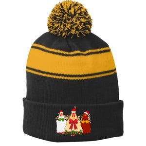 Funny Festive Christmas Chickens Stripe Pom Pom Beanie