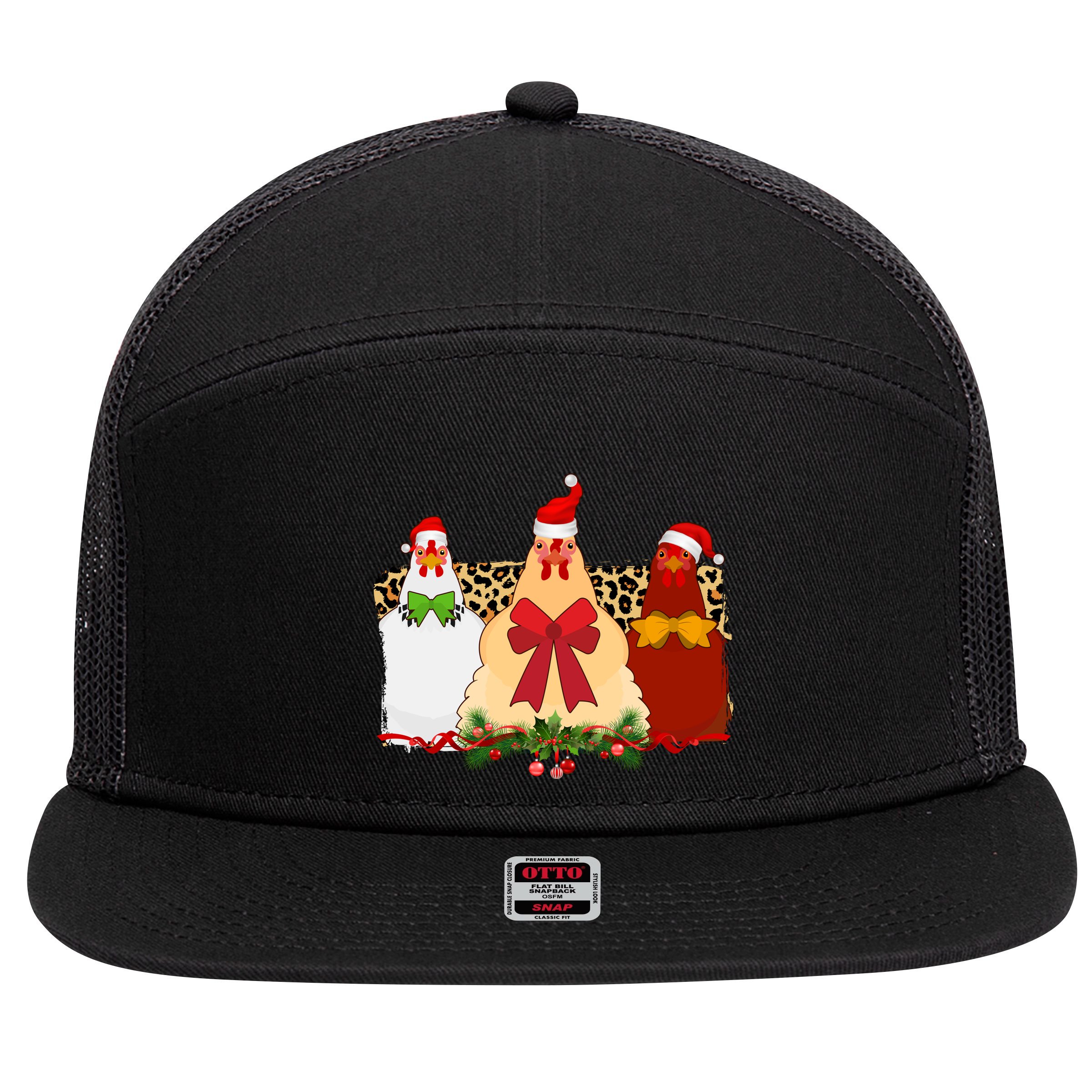 Funny Festive Christmas Chickens 7 Panel Mesh Trucker Snapback Hat