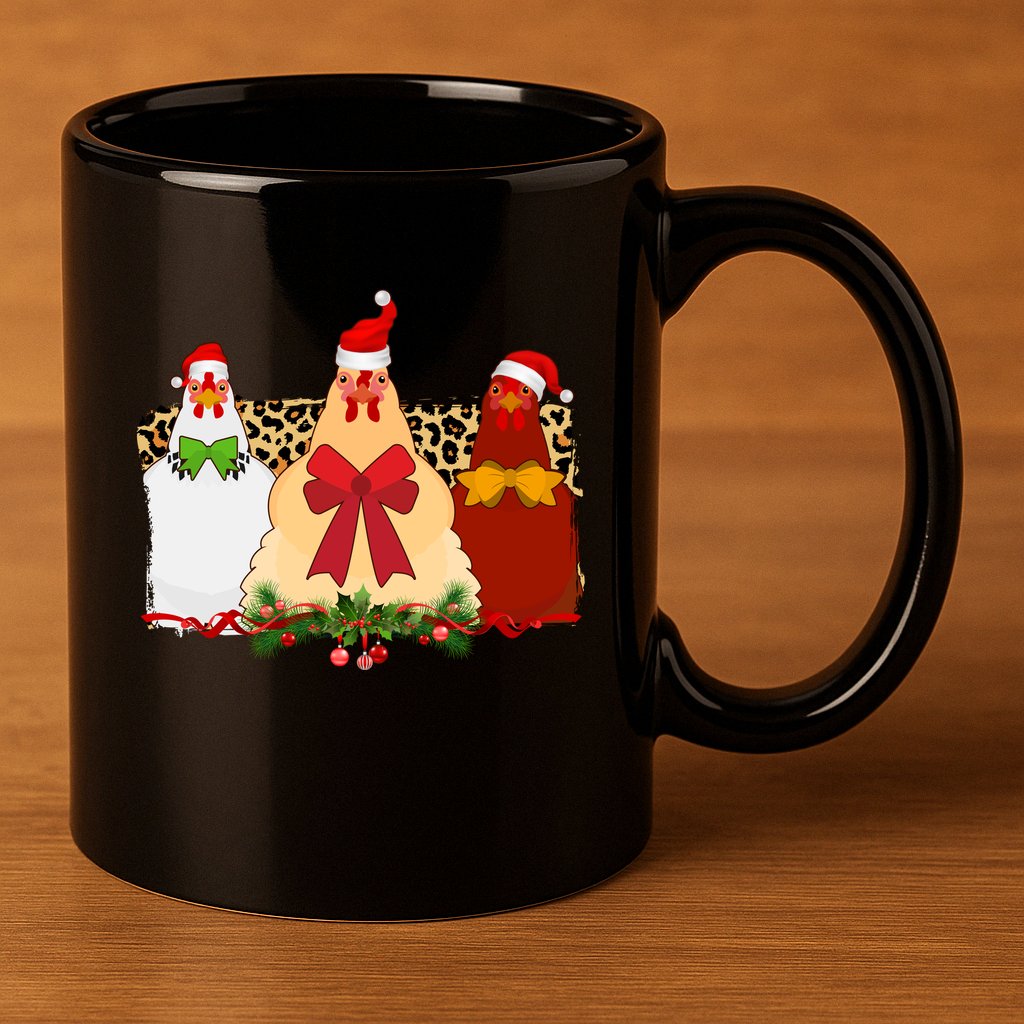 Funny Festive Christmas Chickens 11oz C Handle Ceramic Mug