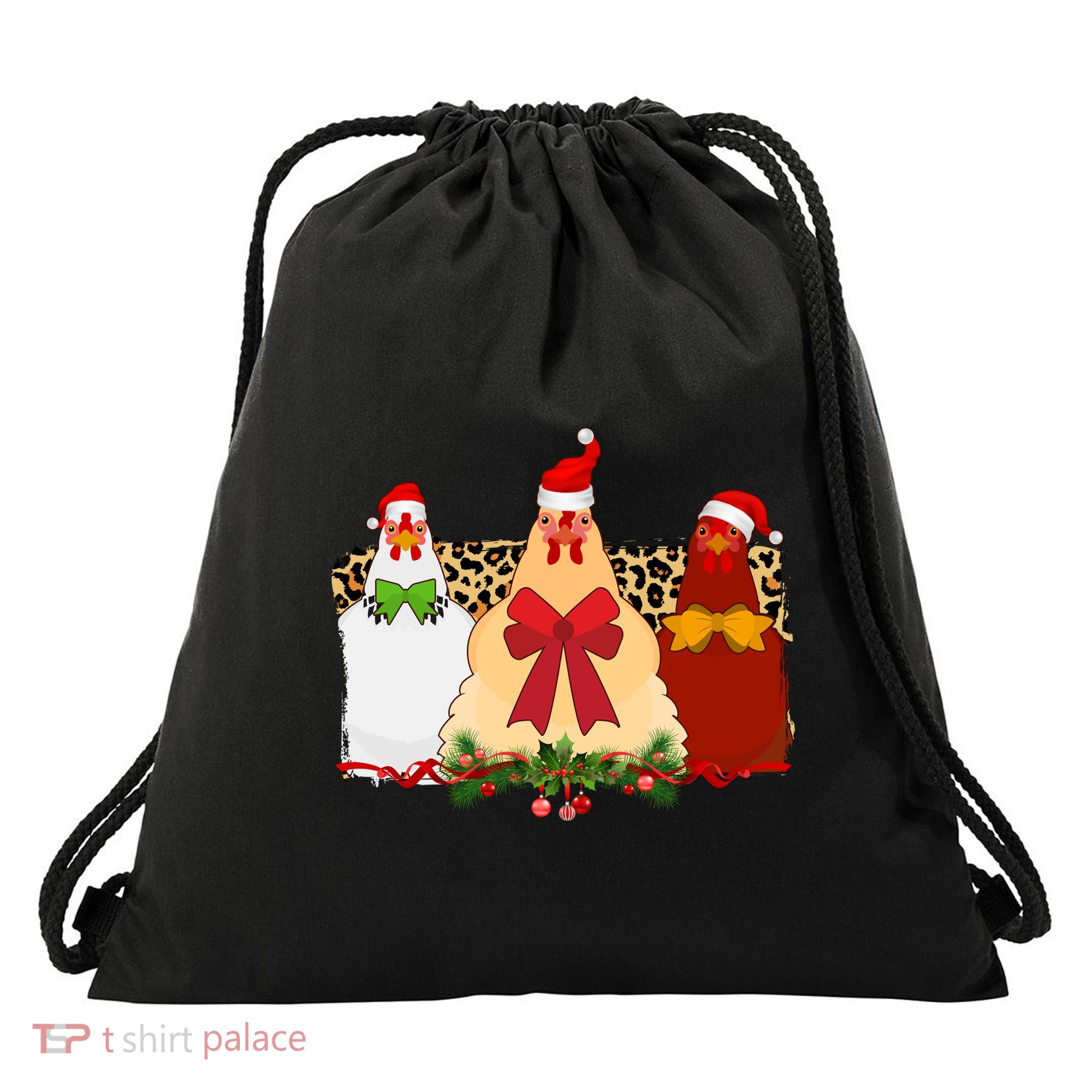Funny Festive Christmas Chickens Drawstring Bag