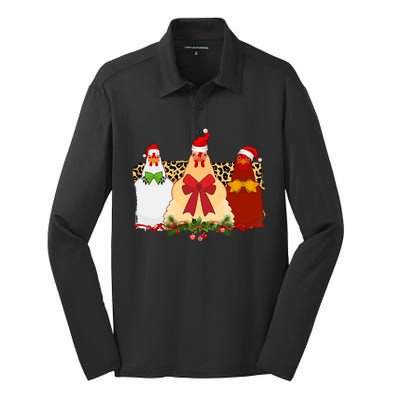 Funny Festive Christmas Chickens Silk Touch Performance Long Sleeve Polo