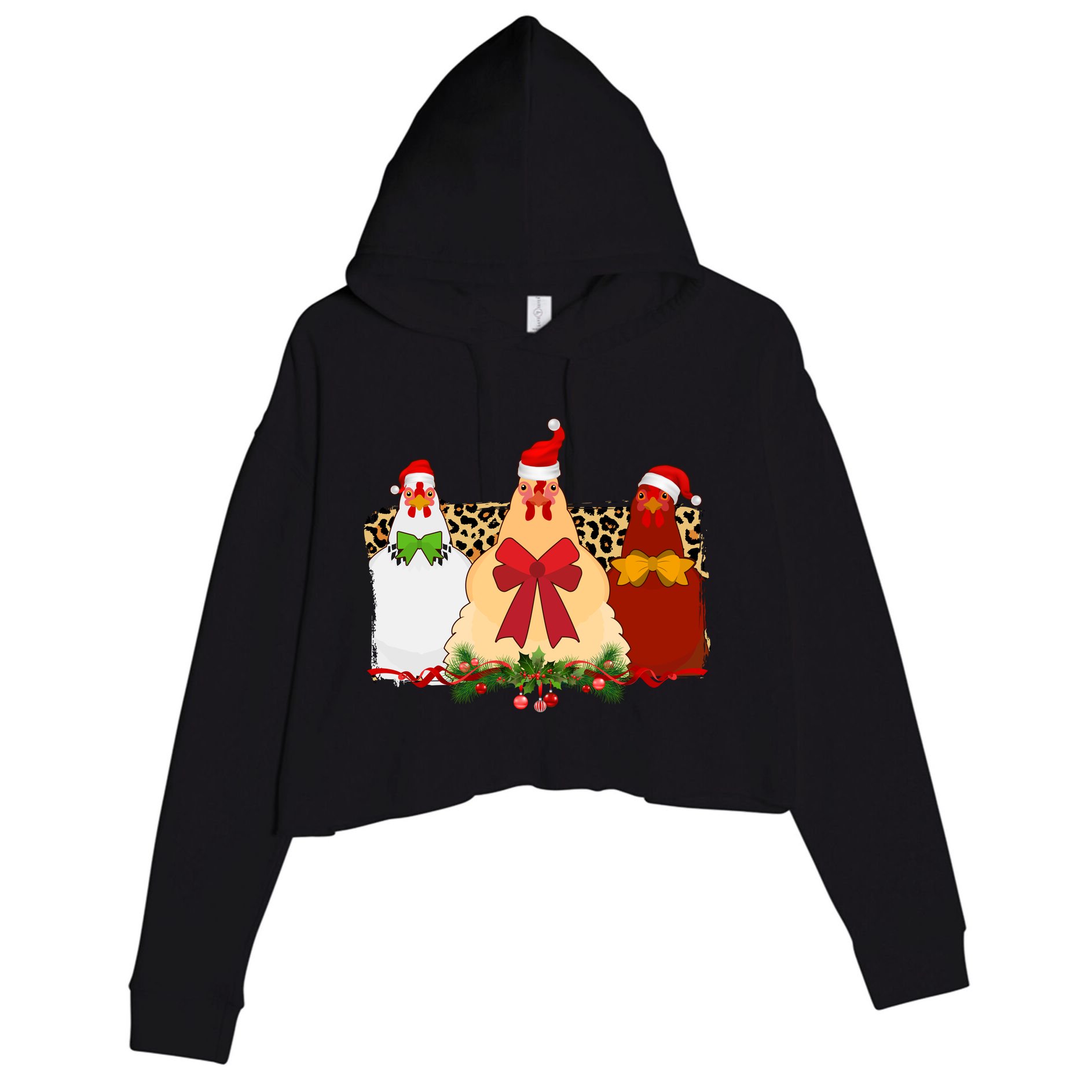 Funny Festive Christmas Chickens Crop Fleece Hoodie