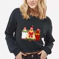 Funny Festive Christmas Chickens Cropped Pullover Crew