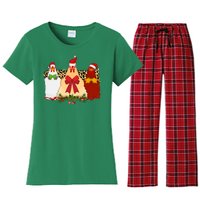 Funny Festive Christmas Chickens Women's Flannel Pajama Set