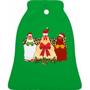 Funny Festive Christmas Chickens Ceramic Bell Ornament