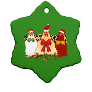 Funny Festive Christmas Chickens Ceramic Star Ornament