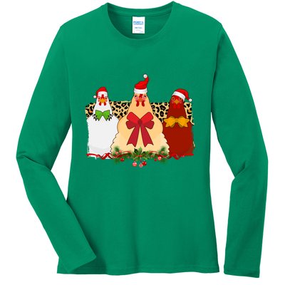 Funny Festive Christmas Chickens Ladies Long Sleeve Shirt