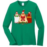 Funny Festive Christmas Chickens Ladies Long Sleeve Shirt