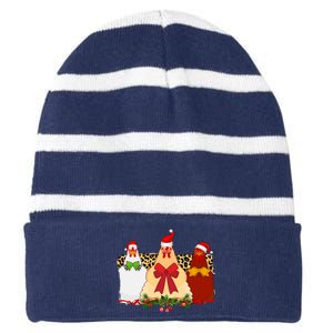 Funny Festive Christmas Chickens Striped Beanie with Solid Band