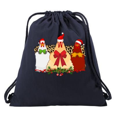 Funny Festive Christmas Chickens Drawstring Bag