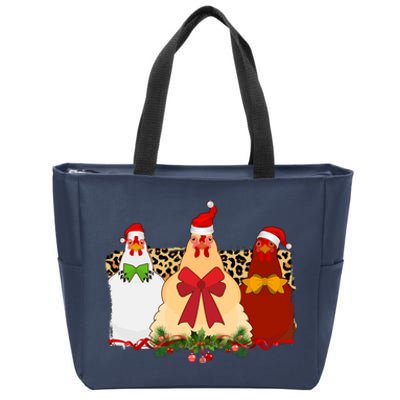 Funny Festive Christmas Chickens Zip Tote Bag