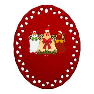 Funny Festive Christmas Chickens Ceramic Oval Ornament