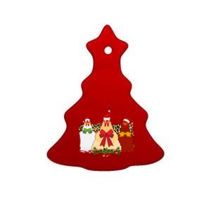 Funny Festive Christmas Chickens Ceramic Tree Ornament