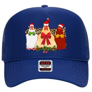 Funny Festive Christmas Chickens High Crown Mesh Back Trucker Hat