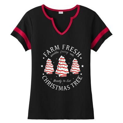 Farm Fresh Christmas Tree Cakes Funny Tree Farm Xmas Pajamas Ladies Halftime Notch Neck Tee