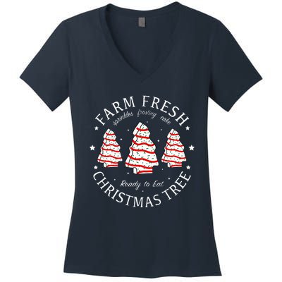 Farm Fresh Christmas Tree Cakes Funny Tree Farm Xmas Pajamas Women's V-Neck T-Shirt