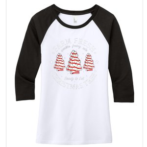 Farm Fresh Christmas Tree Cakes Funny Tree Farm Xmas Pajamas Women's Tri-Blend 3/4-Sleeve Raglan Shirt