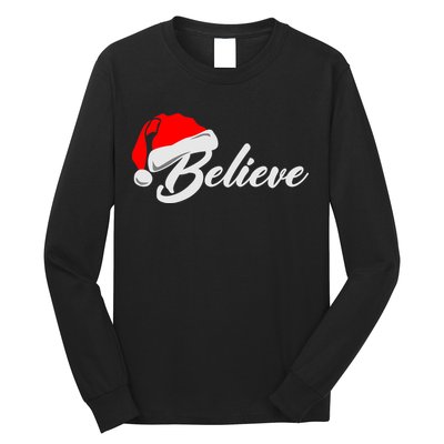 Funny Family Christmas Believe Santa Claus Cute Xmas Holiday Long Sleeve Shirt