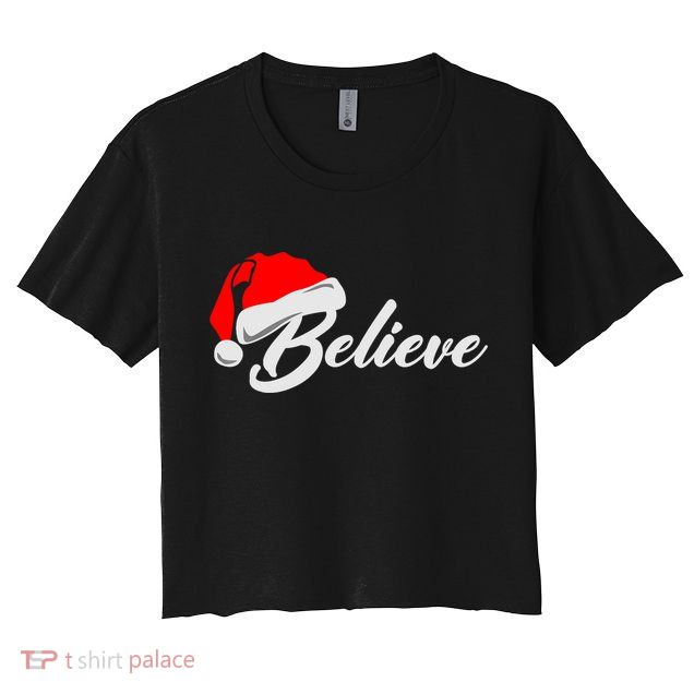 Funny Family Christmas Believe Santa Claus Cute Xmas Holiday Crop Top