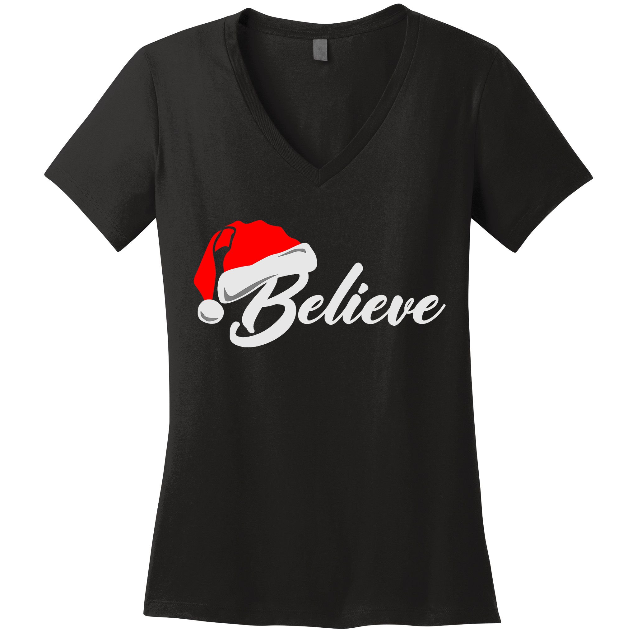Funny Family Christmas Believe Santa Claus Cute Xmas Holiday Women's V-Neck T-Shirt