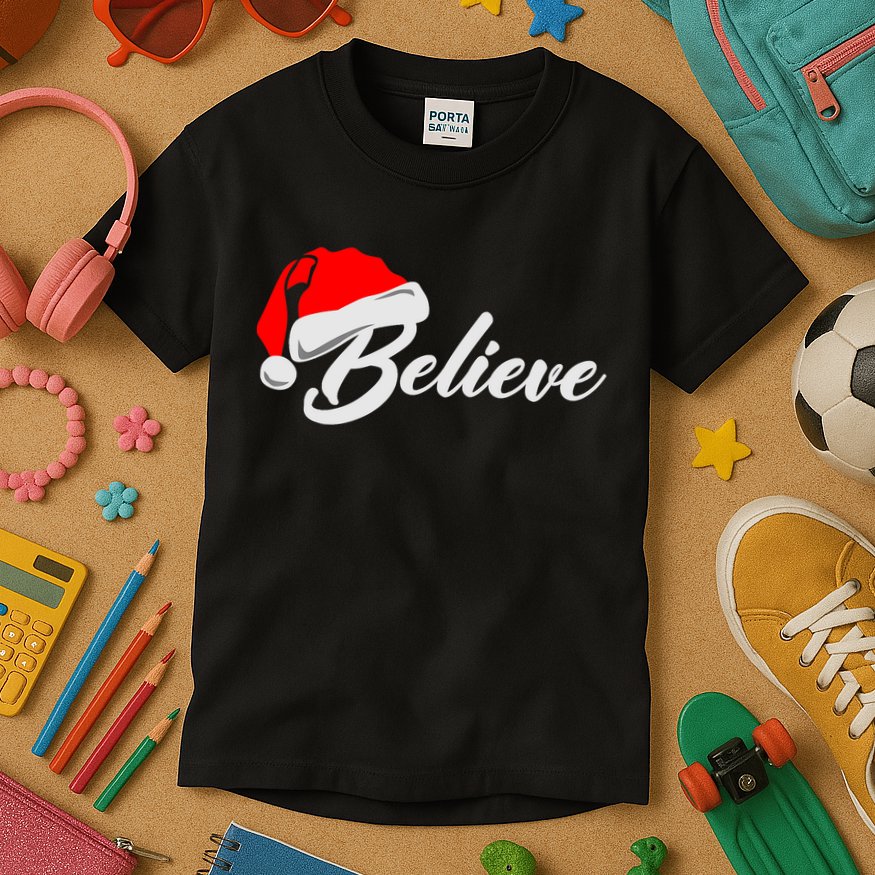 Funny Family Christmas Believe Santa Claus Cute Xmas Holiday Kids T-Shirt