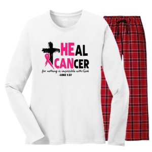 Faithful Fight Christian Breast Cancer Awareness Women's Long Sleeve Flannel Pajama Set 