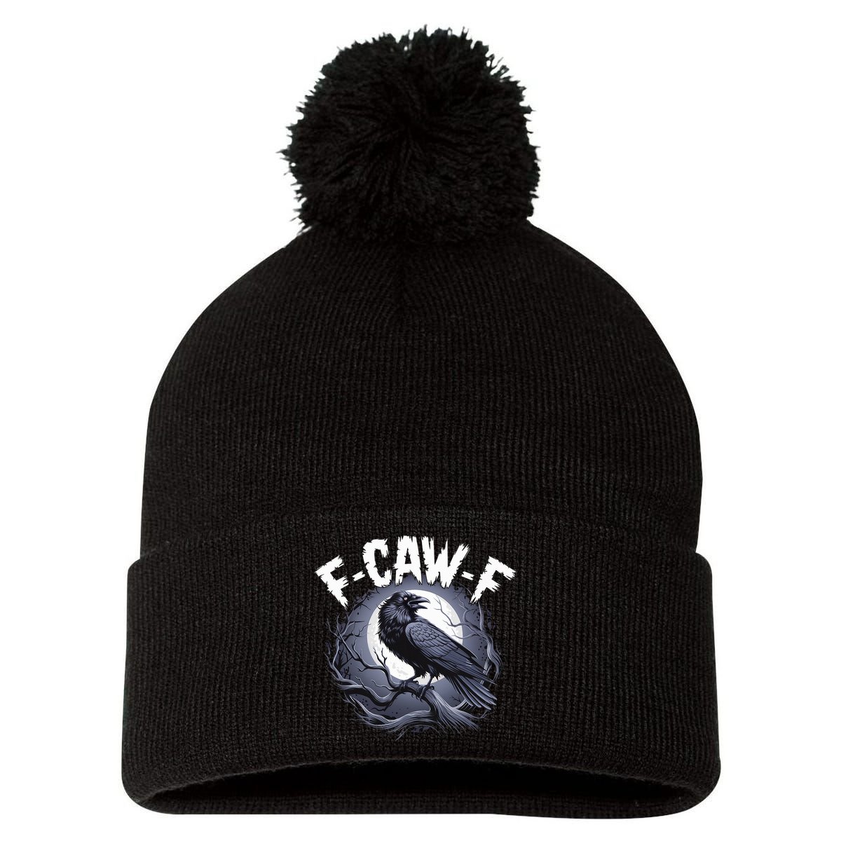 F-Caw-F Pom Pom 12in Knit Beanie