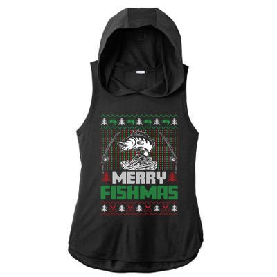 Funny Fishing Christmas Merry Fishmas Fishers Funny Gift Ladies PosiCharge Tri-Blend Wicking Draft Hoodie Tank