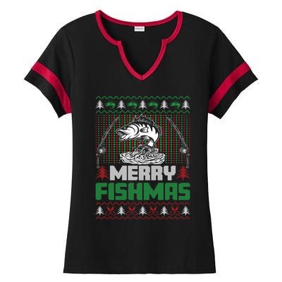 Funny Fishing Christmas Merry Fishmas Fishers Funny Gift Ladies Halftime Notch Neck Tee