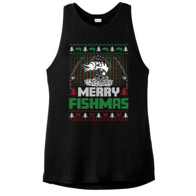 Funny Fishing Christmas Merry Fishmas Fishers Funny Gift Ladies PosiCharge Tri-Blend Wicking Tank