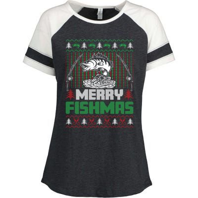 Funny Fishing Christmas Merry Fishmas Fishers Funny Gift Enza Ladies Jersey Colorblock Tee