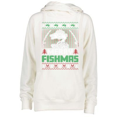 Funny Fishing Christmas Merry Fishmas Fishers Funny Gift Womens Funnel Neck Pullover Hood