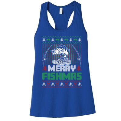 Funny Fishing Christmas Merry Fishmas Fishers Funny Gift Women's Racerback Tank